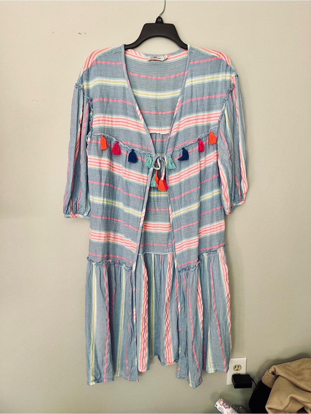 Striped Vineyard Vines Tassel Tie-Front Dress - Blue & Pink